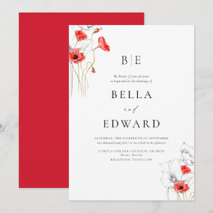 Invitation Élégant Fleur sauvage rouge pavot Mariage officiel