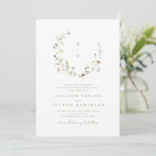 Invitation Élégant Fleur sauvage Rustic Boho Mariage monogram
