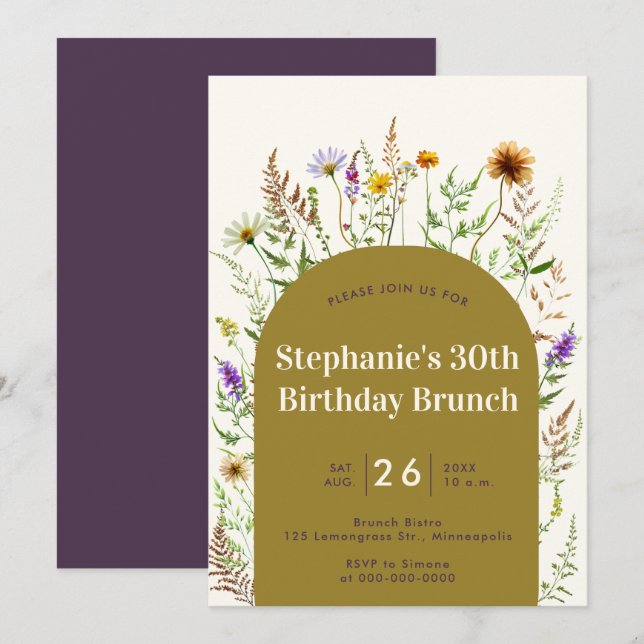 Invitation Elégant Fleur sauvage rustique Boho Frame 30e anni (Devant / Derrière)