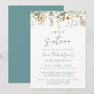 Invitation Élégant Fleur sauvage Sweet 16 Anniversaire