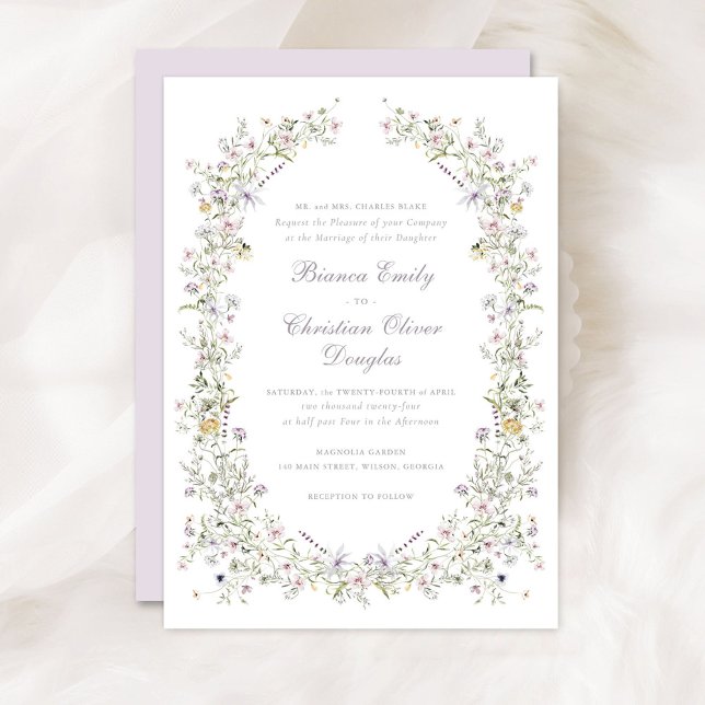 Invitation Élégant Fleur sauvage Wreath Blush Pink Mariage (Créateur téléchargé)