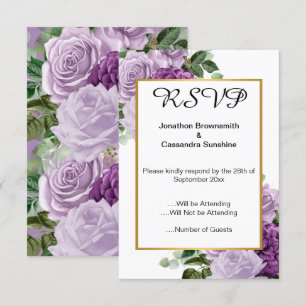 INVITATION ÉLÉGANT FLEUR VIOLET OR EUCALYPTUS ROSE RSVP