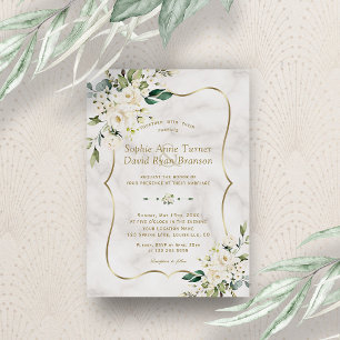 Invitation Elégant Fleurs blanches délicates Mariage en marbr