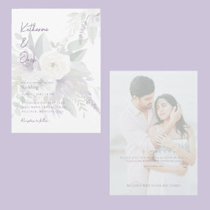 Invitation Élégant Fleurs de Lavande Couple Photo Mariage