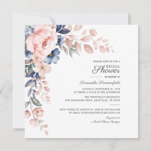 Invitation Élégant Fleurs Roses Aquarelle Fête de Mariage