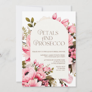 Invitation Élégant Fleurs Roses et Pétales de Prosecco pour E