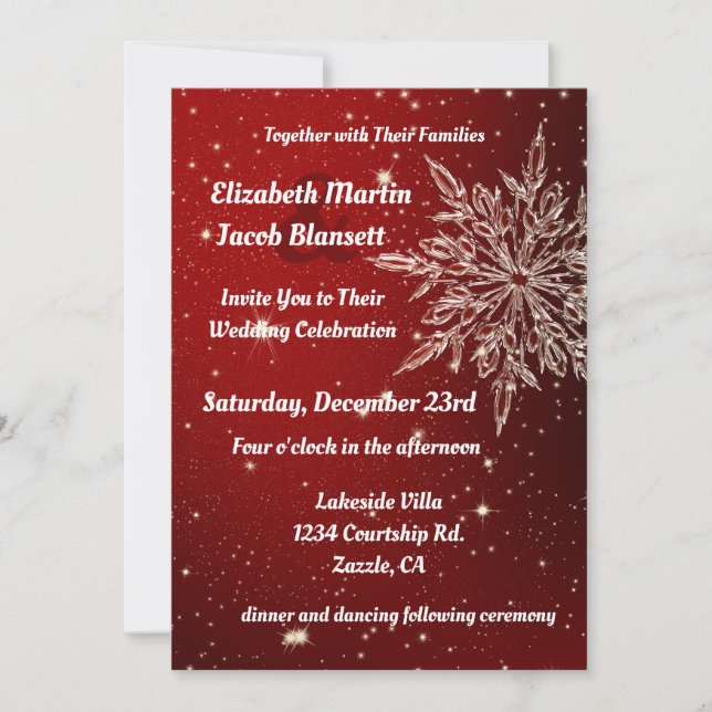 Invitation Élégant flocon de neige en Mariage rouge (Devant)