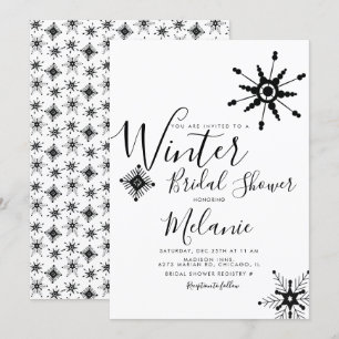 Invitation Élégant Flocon de Neige Noir Mariage Événement de