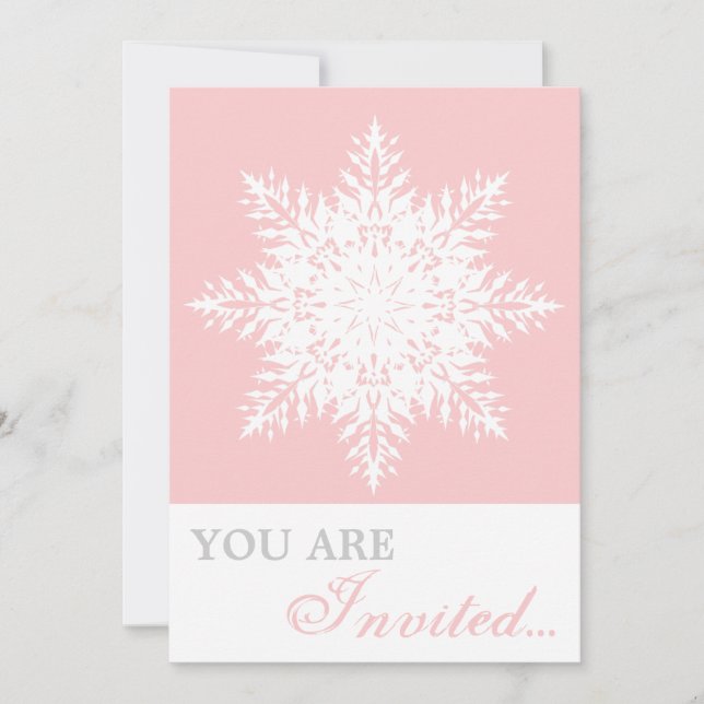 Invitation Élégant flocon rose, mariage d'hiver blanc (Devant)
