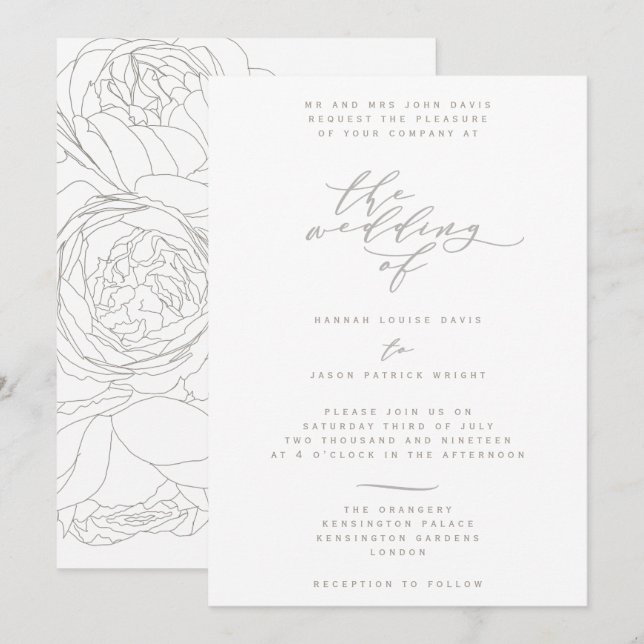 Invitation Élégant floral (Devant / Derrière)