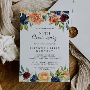 Invitation Élégant floral 50e anniversaire de mariage 
