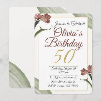 Invitation Elegant Floral 50th – Gold and Blush Flower