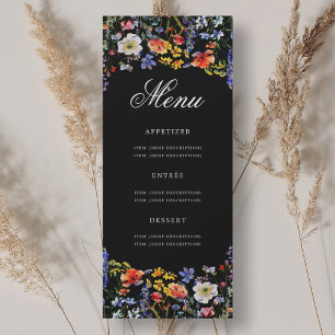 Invitation Elégant Floral 70e Anniversaire Menu Noir