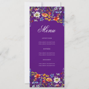 Invitation Elégant Floral 70e Anniversaire Menu Purple