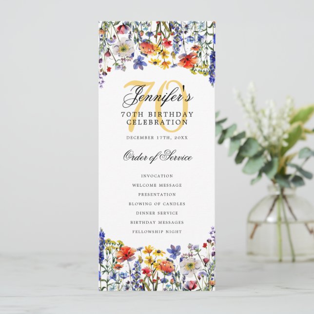 Invitation Élégant Floral 70e fête d'anniversaire (Debout devant)