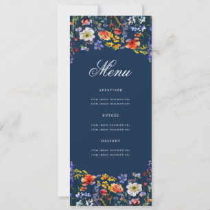 Invitation Elégant Floral 70th Birthday Party Menu Marine