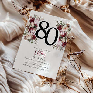 Invitation Élégant Floral 80e Anniversaire
