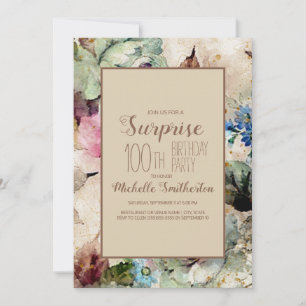 Invitation Élégant Floral Aquarelle 100e Anniversaire 