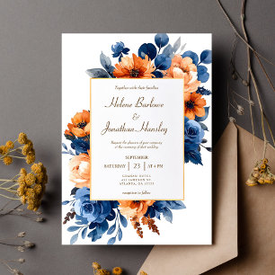 Invitation Élégant floral aquarelle en terracotta bleu marine