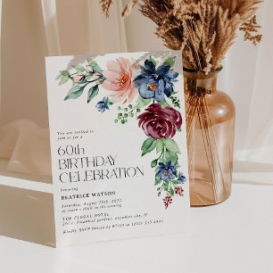 Invitation Élégant floral aquarelle pour 60e anniversaire