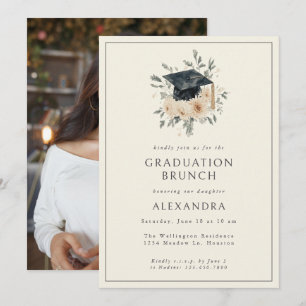 Invitation Elégant Floral Aquarelle Style Graduation Brunch