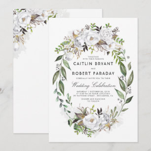 Invitation Élégant floral blanc   Aquarelle Mariage de verdur