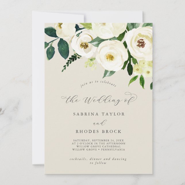Invitation Élégant floral blanc | Champagne Le Mariage de (Devant)