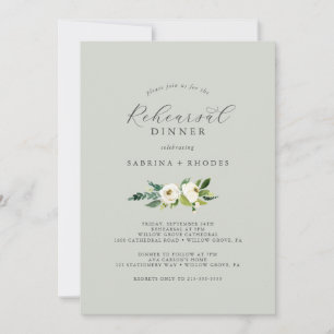 Invitation Élégant floral blanc   Dîner de répétition de la M