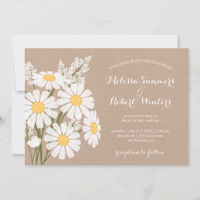 Invitation Élégant floral blanc marguerites Mariage beige (Devant)