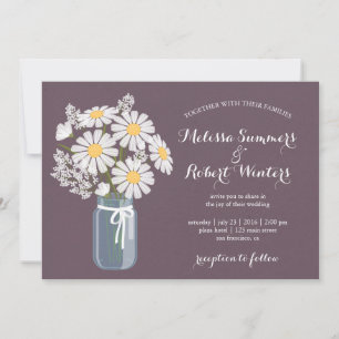 Invitation Elégant floral blanc marguerites Mason Jar Mariage