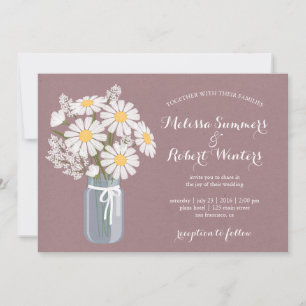 Invitation Elégant floral blanc marguerites Mason Jar Mariage