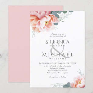 Invitation Élégant Floral Blush rose Peony Mariage
