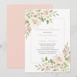 Invitation Élégant Floral Blush Rose Répétition Dîner En