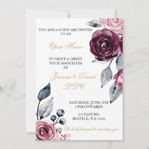 Invitation Élégant floral bordeaux pour entreprise et soirée