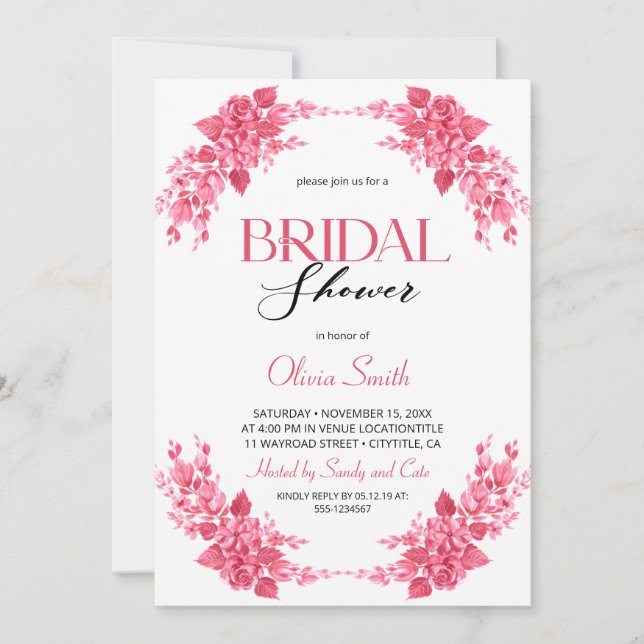 Invitation Elegant floral Bridal shower (Devant)