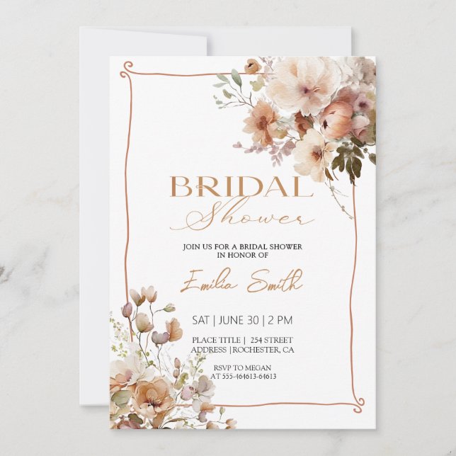 Invitation Elegant floral Bridal shower  (Devant)