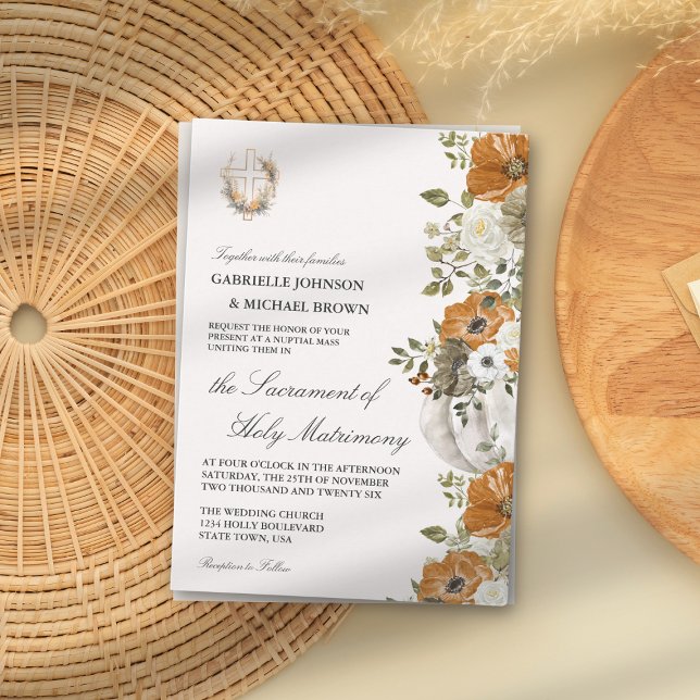 Invitation Élégant Floral brillant Orange Nuptial Masse Maria (Créateur téléchargé)