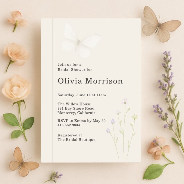 Invitation Elegant Floral Butterflies Bridal Shower (Créateur téléchargé)