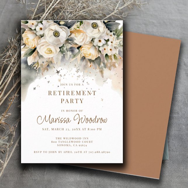 Invitation Élégant Floral Cream Gold Retraite Party (Créateur téléchargé)