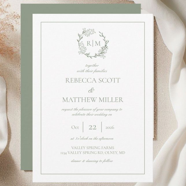 Invitation Elegant Floral Crest Monogram Wedding (Elegant Floral Crest Monogram Wedding Invitation)