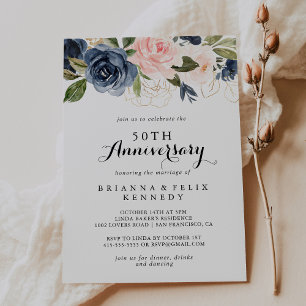 Invitation Élégant floral d'hiver 50e anniversaire de mariage