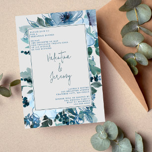 Invitation Élégant Floral Dusty Blue Flowers Dîner de répétit