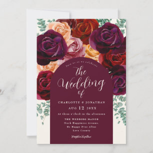 Invitation Elégant Floral Fall Bourgogne Burnt Orange Mariage