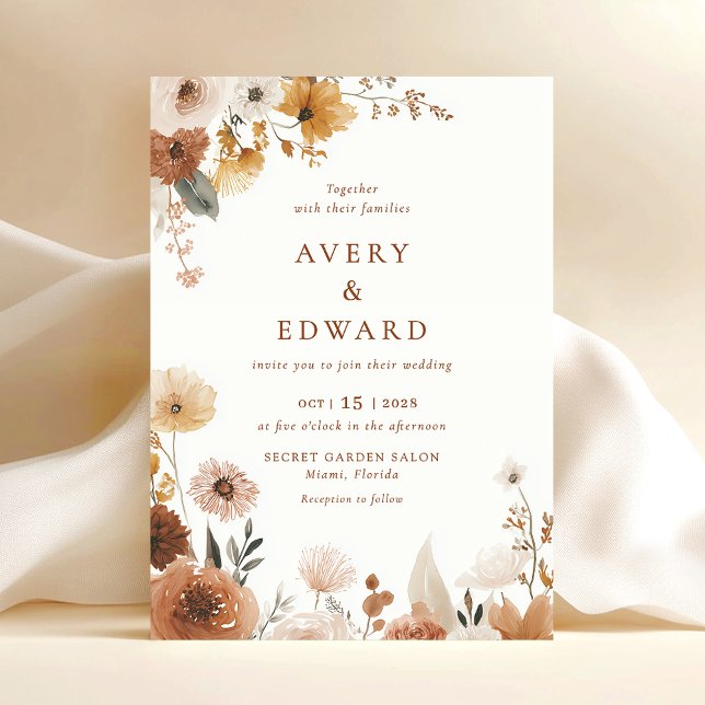 Invitation Elegant Floral Fall Wedding  (Créateur téléchargé)
