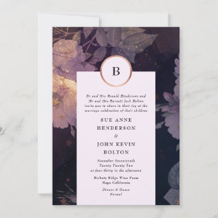 Invitation Elégant floral foncé Boho Imaginaire Rose or