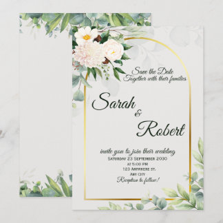 Invitation Elegant Floral Gold Arch Wedding Save The Date