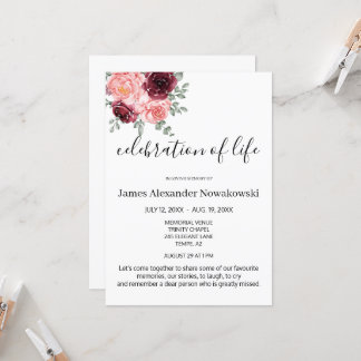 Invitation Élégant Floral Goty Life Celebration Funérailles