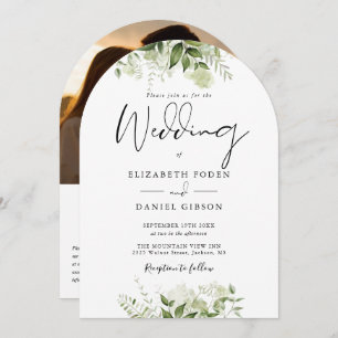 Invitation Elégant Floral Greenery QR Code Photo Arch Mariage