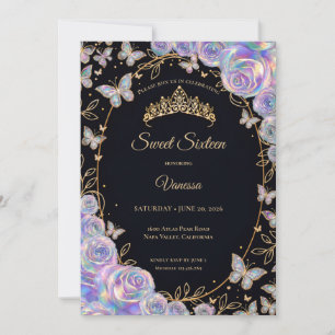 Invitation Élégant floral iridescent 16 ans