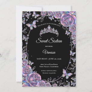 Invitation Élégant floral iridescent 16 ans